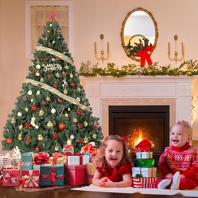 9ft Artificial Christmas Tree, Premium Spruce Hinge Material, Holiday Christmas Tree with Metal Hinges and Collapsible Base for Home Gatherings and Office Decorations