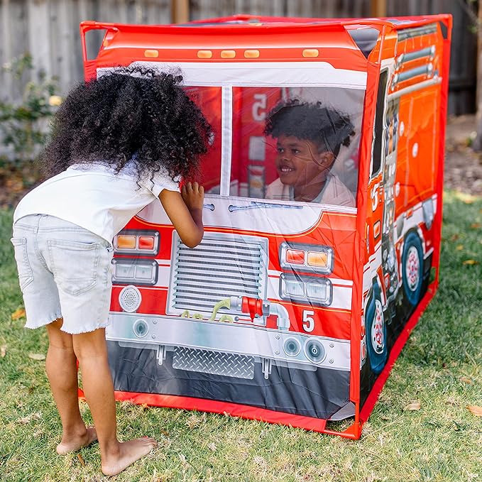 Melissa & Doug Fire Truck Play Tent Role Play Firefighter Tent, Fire Truck for Kids Ages 3+