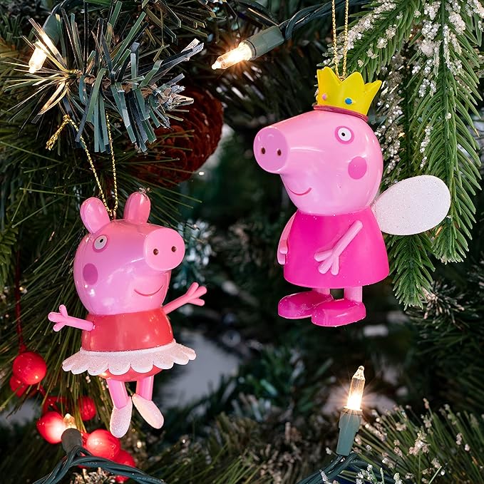 Kurt Adler Peppa Pig Christmas Ornaments and Stocking Set of 3-2 Peppa Ballerina Princess Holiday Tree Ornaments & Stocking - Officially Licensed - Gift for Kids