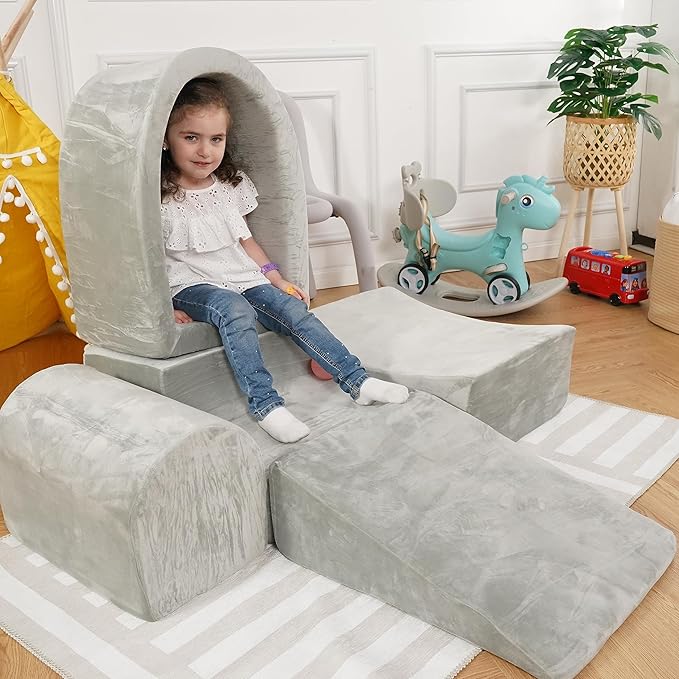 Foam Climbing Blocks for Toddlers 1-3 - Climb and Crawl Activity Playset - Indoor Activity Play Structure for Toddlers - Foam Soft Play Set for Babies - 5 PCS - Balls NOT Included - Gray