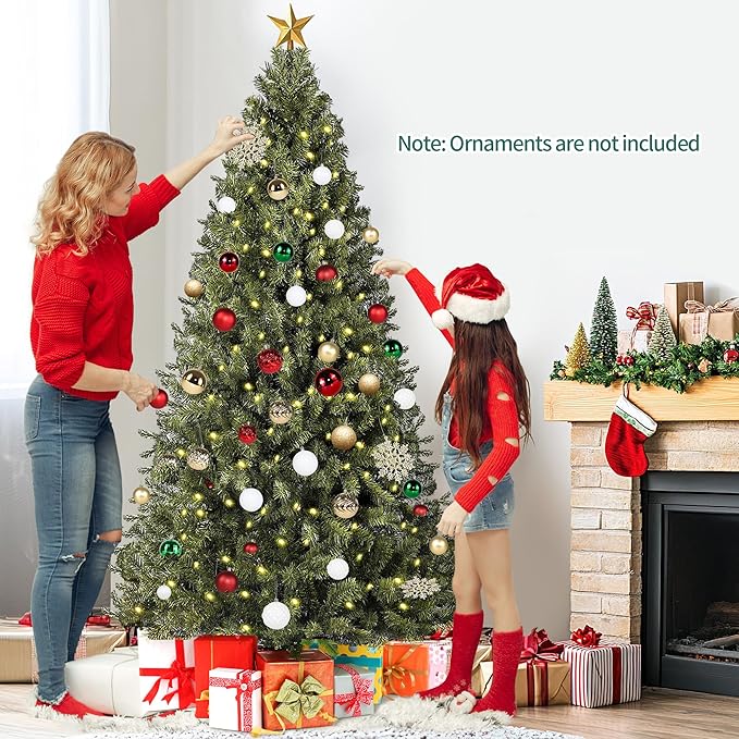 Annecy 6ft Pre-Lit Christmas Tree, Green Artificial Full Spruce Christmas Tree for Home, Office, Party Decoration w/ 970 Branch Tips, 250 Warm White & Multi-Color Lights, Metal Hinges&Base,Green 6 ft