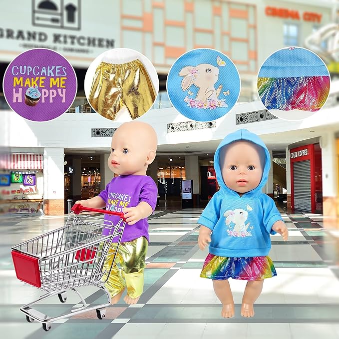 12 Sets 14-16-Inch Baby Doll Clothes Outfits, Dress, Headbands, Accessories Compatible With 43cm New Born Baby, 15-inch and 18-Inch Dolls