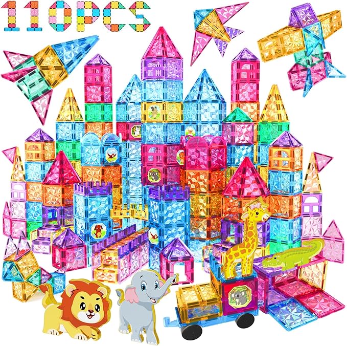 Jasonwell Magnetic Tiles Kids Magnetic Blocks Building Sets 3D Magnet Tile Building Toy Construction Educational STEM Toys Christmas Birthday Gifts for Toddlers Boys Girls 3 4 5 6 7 8 9 10 + Year Old
