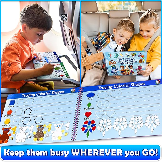 Curious 2 Learn Toddler Preschool Learning Activities | Handwriting Practice for Kids | Workbook Learning Resources| Tracing Kindergarten Workbooks | Busy Book | 4 Year Old Boy Birthday Gift | Blue