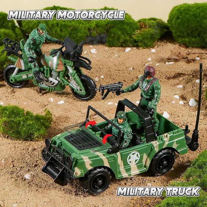JOYIN 10-in-1 Military Helicopter Toys Set with Light, Sound, Trucks, Boat, Bike, Army Men, Weapons - Christmas Birthday Party Gifts for Kids