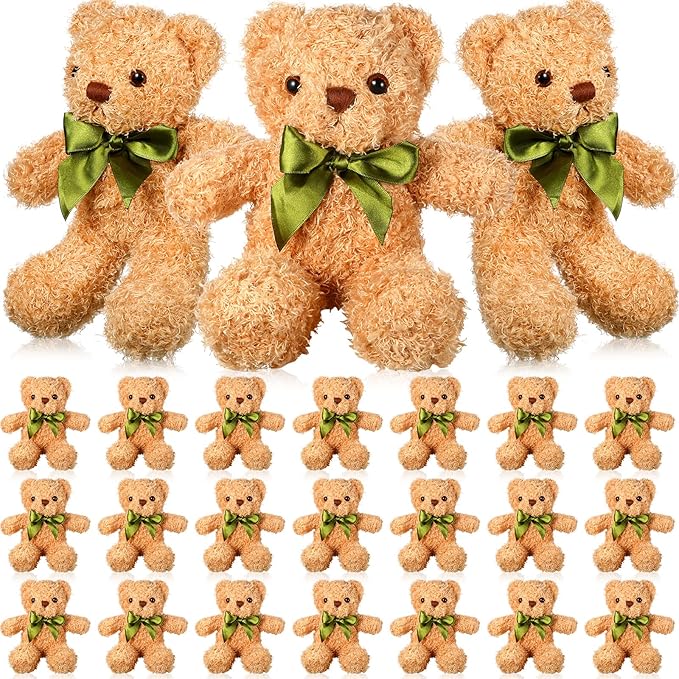 HyDren 24 Pcs Bear Stuffed Animals Bulk Cute Bear Plush Doll for Kids 10 Inch Children's Sleeping and Playing Toy Preschool Animals with Bow for Baby Shower Wedding Graduation Birthday Party