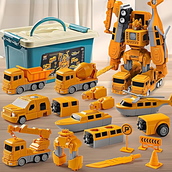 Magnetic Transform Engineering Car Assembled Toys with Storage Box, Magnetic Cars and Trucks for Kids, Magnetic Blocks for Toddlers,Outdoor Activities for Kids Ages 3-5 4-8