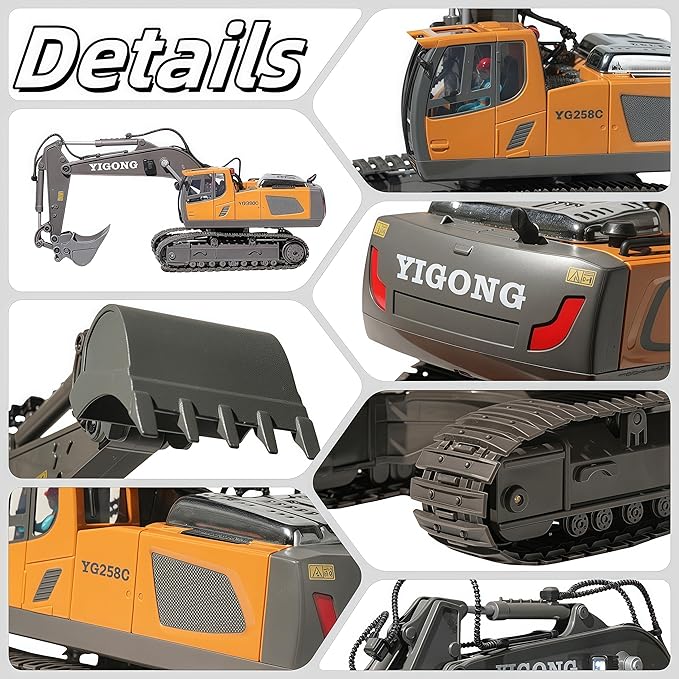 RC Excavator with Lights and Sound, 11-Channel Remote Control Heavy Equipment Toy Construction Vehicles Toys for Adults Kids Boys Ages Year 3 4 5 6 7 8 9 10 11 12 13+