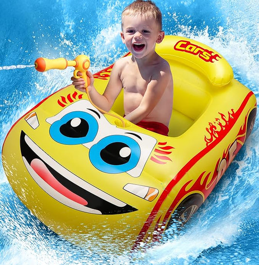 HopeRock Kids Pool Float with Water Gun,Inflatable Ride-on Swimming Pool Toy for Boys Aged 3-8 Years, Toddlers Pool Float Perfect for Summer Fun-Pool Float Kids, Ride-on Swimming Pool Toys(Yellow)