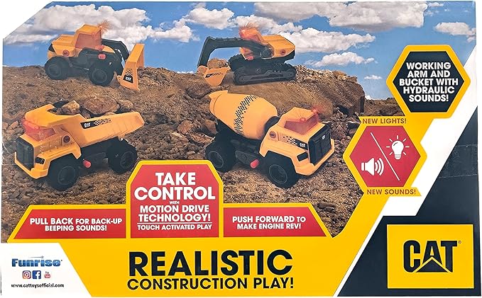 CAT Construction Toys, Power Haulers 2.0 Dump Truck, Realistic Lights and Sounds, Motion Drive Technology, Working Features, & Realistic Construction Experience.