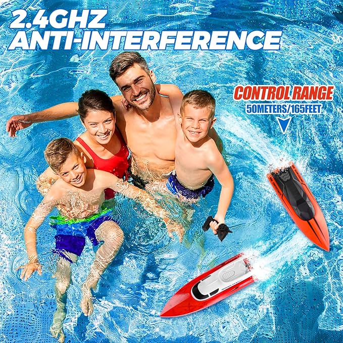 RC Boat for Adults Kids Remote Control Boat for Boys 2.4GHz High Speed Boat for Pools and Lakes, Rechargeable Boat Batteries, Summer Outdoor Water Play Toys Birthday Gift for Boys Girls-Red