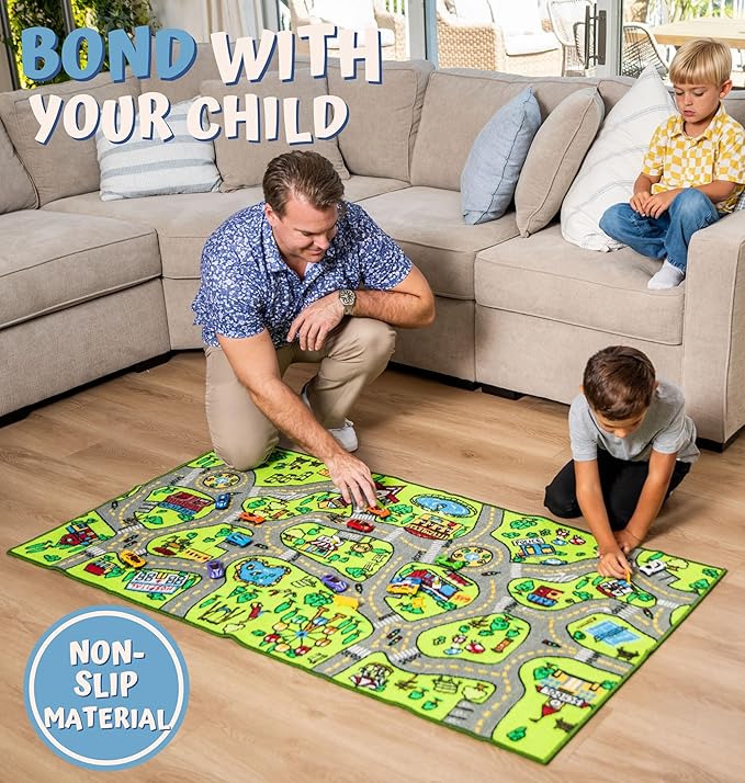 ToyVelt Kids Carpet Playmat Car Rug – Educational Road Traffic Carpet Multi Color Play Mat - Best Kids Rugs for Playroom & Kid Bedroom – for Ages 3-12 Years Old (43" L x 26" W)