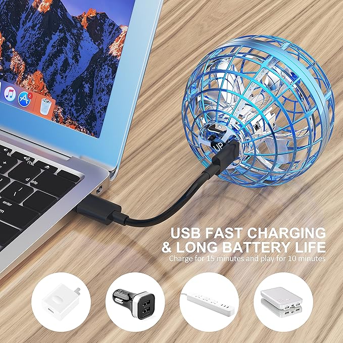 LEMATRIX Flying Orb Ball Toy, Hover Ball Boomerang Fly Fidget Spinner, Cool Toys Gifts for 6 7 8 9 10 11 12+ Years Old boy Girls Teens, Hand Mini Drone Cosmic Globe, Indoor Outdoor Toys(Blue)