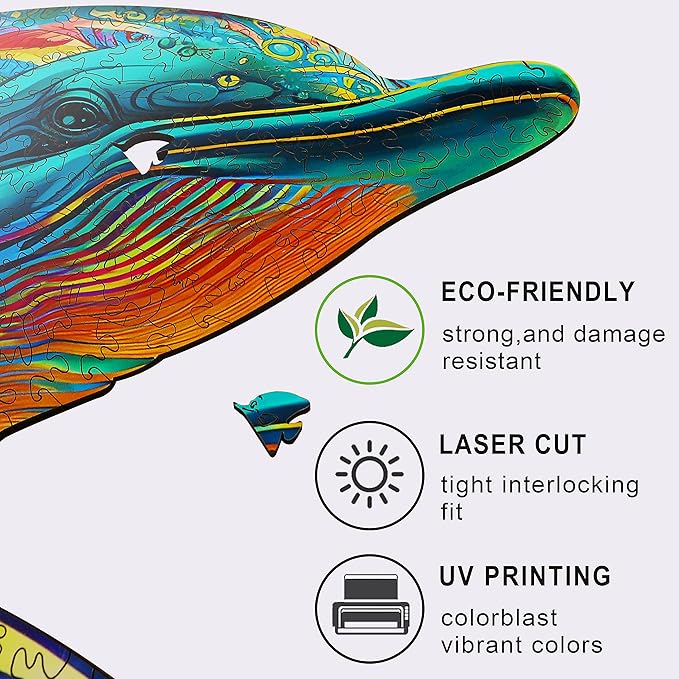 Wooden Puzzles, Dolphin Jigsaw Puzzles 900 Pieces, Unique Shaped Wooden Puzzles for Adults and Kids, Family Game 23.3x22.5 Inch