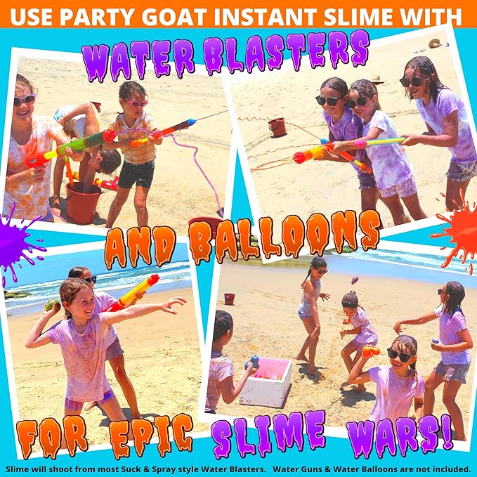 PARTY GOAT Instant Slime Powder Mix. Bulk 20 Gallon Pack. Just Add Water to Make Orange & Purple Slime for Color Run, Blaster Guns & Color Wars
