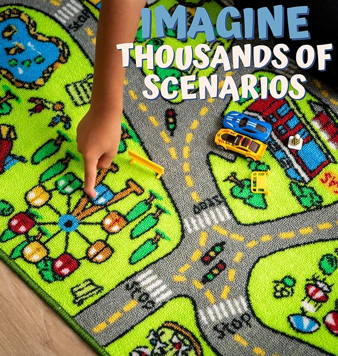 ToyVelt Kids Carpet Playmat Car Rug – Educational Road Traffic Carpet Multi Color Play Mat - X-Large 71" x 39" Best Kids Rugs for Playroom & Kid Bedroom – for Ages 3-12 Years Old