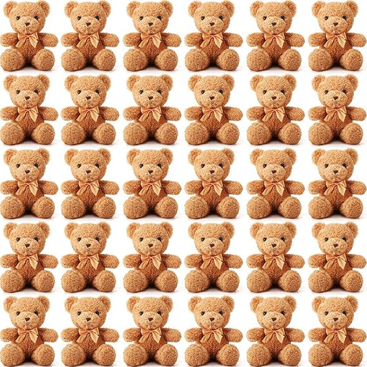 Lenwen 30 Pcs Bear Stuffed Animal Plush Bulk 12 Inch Brown Small Bear Plush Toy Cute Soft Stuffed Bears Doll for Boy Girl Cuddling and Playing Baby Shower Birthday Party Gifts