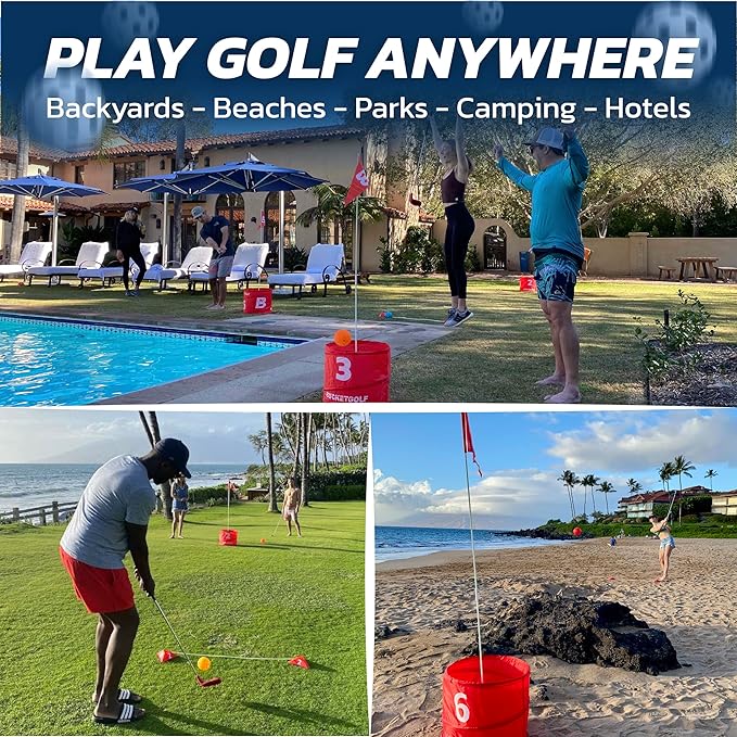 bucketgolf Game Pro The Original Ultimate Backyard Golf Game for Family, Adults and Kids - Portable 9 Hole Golf Course Play Outdoor, Lawn, Park, Beach, Yard