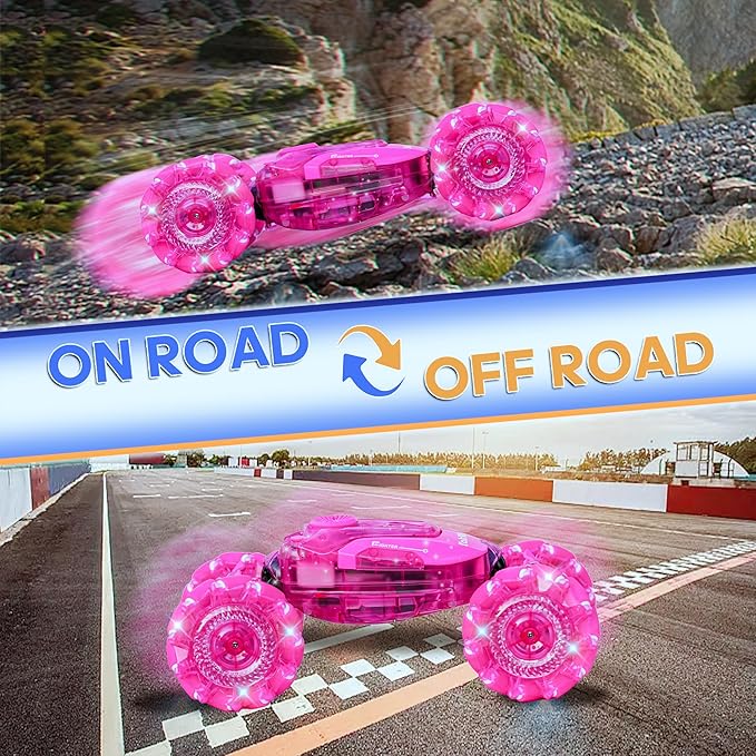 Pink Remote Control Car for Girls, RC Gesture Control Stunt Car with Light & Music,4WD 360° Spins All Terrains Kids Toys rc Cars, 6-12 Girls Birthday Gift, Best Gift for Girls 4-11