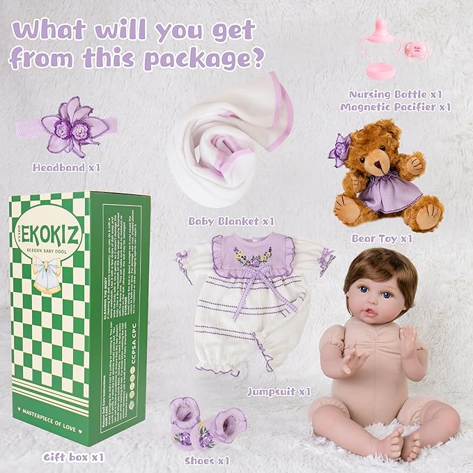 Realistic Reborn Baby Dolls, 22-Inch Newborn Baby Doll Soft Cloth Body Lifelike Baby Dolls Complete with Clothes and Toy Accessories Christmas Birthday Gift Set for Kids 3+