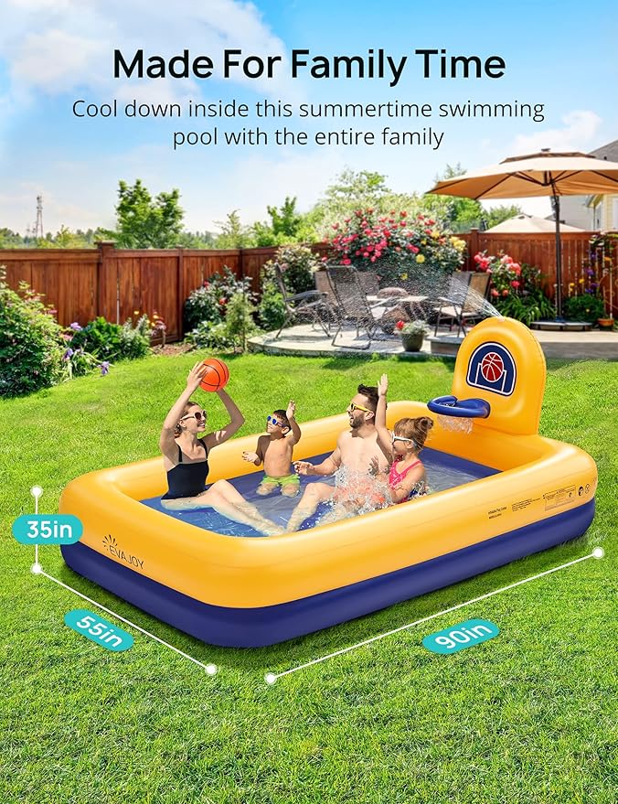 Kiddie Pool, Evajoy Inflatable Kids Pool, Summer Water Party Inflatable Pool for Backyard & Garden 90 * 55 * 35 inch