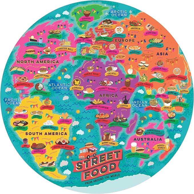 Ridley's Street Food Lover’s 1,000-Piece Jigsaw Puzzle – Circular Food Puzzle with Informational Image About Different Country’s Food, Sturdy Storage Tube Included – Activity Puzzle