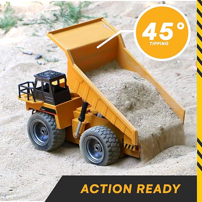 Top Race RC Remote Control Dump Truck Toy | 11" x 5.7" | Alloy Metal and Plastic 4WD with Heavy Rubber Tires - 2.4Ghz - Toy Trucks Rc Dump Truck Rc Construction Vehicles Remote Control Tractor