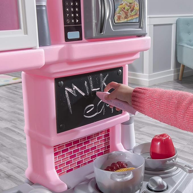 Step2 Great Gourmet Kids Kitchen Playset, Indoor/Outdoor Kitchenette, Interactive Play with Lights and Sounds, Made of Durable Plastic, Includes 33 Piece Toy Accessories, Toddlers 3+ Years Old, Pink