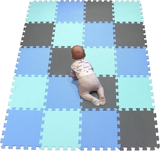 YIMINYUER Foam Mats 30" x 30" EVA Gym Floor Mats Interlocking Floor Mats Large Exercise Mat for Gym Fitness Basement Garage Workshop Blue Green Gray R07R08R12G301020