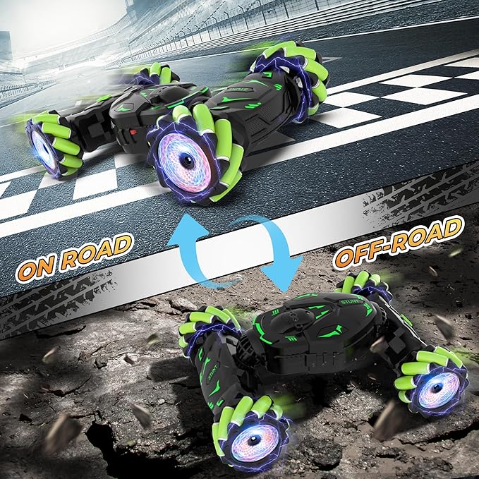 Gesture RC Car Toys for Boys 6-12, Gifts for Kids Aged 6 7 8 9 10 11 12, RC Sensing Stunt Car with Cool Lights Music Spray, 2.4Ghz Remote Control Car Double Sided Flip 360° Rotate 4WD Off-Road