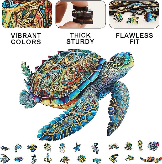 Wooden Puzzles, Sea Turtle Jigsaw Puzzles 500 Pieces, Unique Shaped Wooden Puzzle for Adults and Kids, Family Game 16.9 x 20.7 Inch