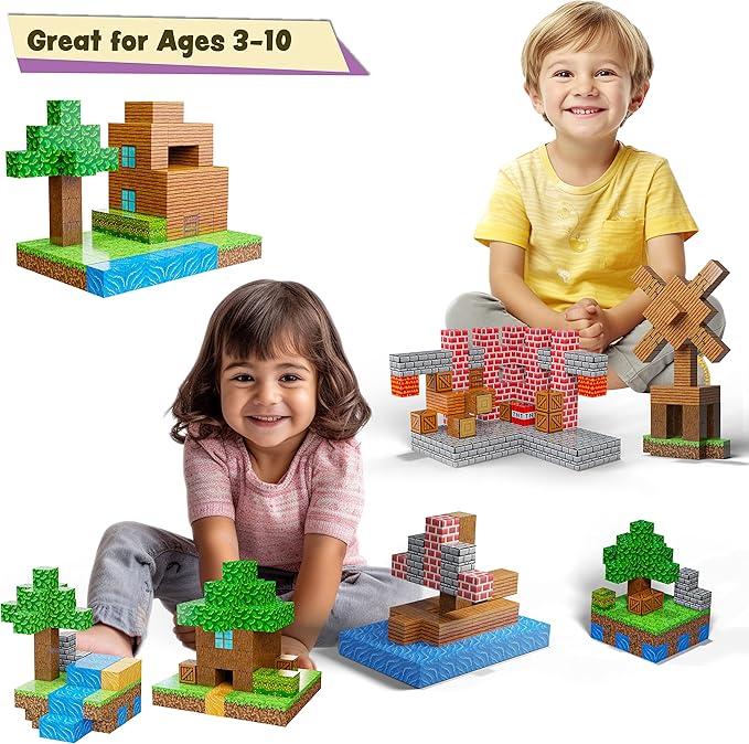 100PCS Magnetic Pixel Cubes World Pack STEM Building Blocks for Kids Montessori Educational Toys Fidget Sensory Set Construction Stacking Toy for Kids 3+ Boys and Girls Christmas Birthday Gifts