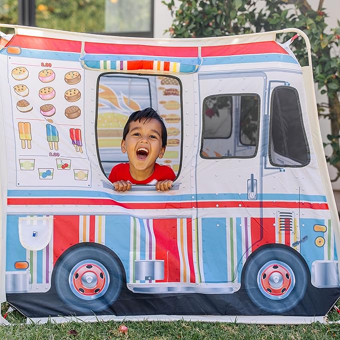 Melissa & Doug Fabric Double-Sided Food Truck Play Tent - Ice Cream And BBQ Role Play Toy Food Truck Tent, For Kids Ages 3+