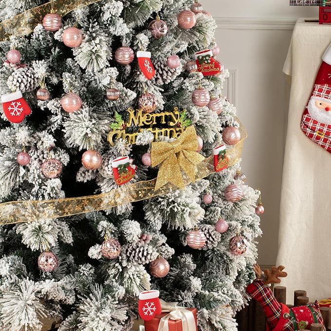 100Pcs Christmas Ball Ornaments Set, Shatterproof Plastic Pink Christmas Ornaments for Xmas Tree, Assorted Baubles Hanging Decorations for Holiday/Party/Wedding (Pink)