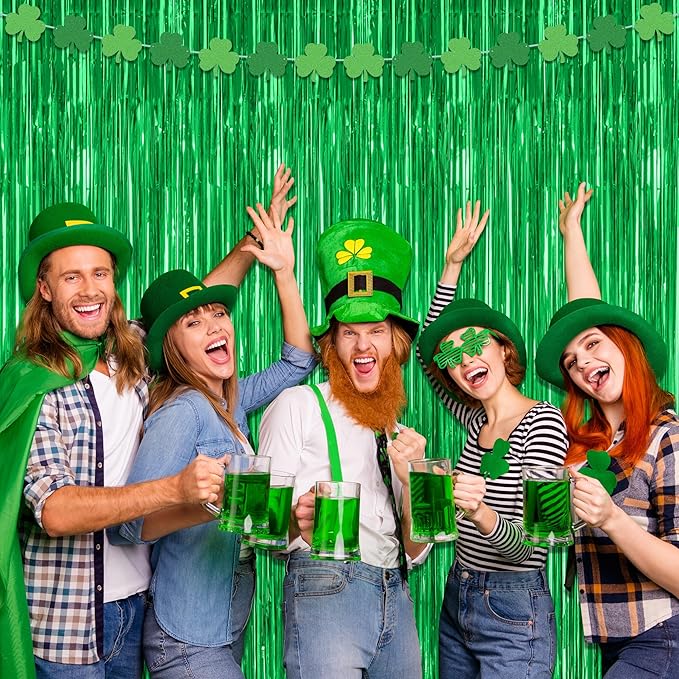 12 Pack Party Decorations, 3.28 FT x 7.05 FT Green Streamer, Metallic Birthday Backdrop Foil Fringe Curtains Green Tinsel, Party Supplies Photo Booth Props Door Wall Indoor Decor