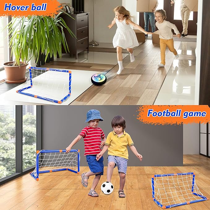 STREET WALK Kids Toys - Hover Hockey Set with Rechargeable Hover Soccer 2 Goals - Air Power Training Ball Playing Hockey Game - Hockey Toys 3 4 5 6 7 8 9 10 11 12 Year Old Boys Girls Best Gift