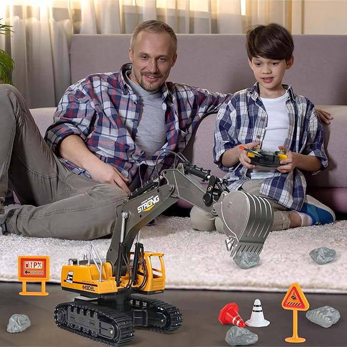 Remote-Control-Excavator-Construction Toys for Boys,RC Excavator Toy with Metal Shovel,Sound & Light,6CH 2.4Ghz Excavator Toys for Boys 3-5 4-7 8-12 Year Old Kids 2025 Christmas Birthday Gift,30+Mins