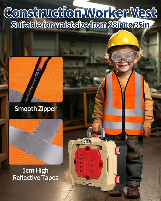 Deejoy Kids Toy Bench with Realistic Tools and Electric Drill, 79 Pcs Realistic Toy Tools with Clothes, Toddler Learning Bench Gift for Boys & Girls Age 3-5 (Yellow) 32x26.6x14.4 in