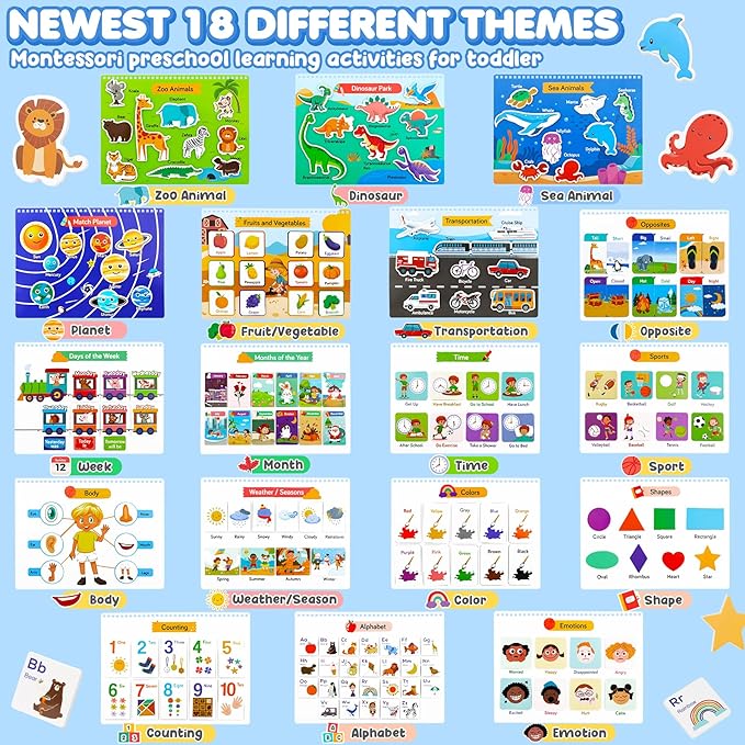 Busy Book for Toddlers, 36 Preschool Learning Activities, Montessori Homeschool Learning Educational Toys, Tracing Activity Coloring Books for Kids Ages 3-8, Autism Sensory Travel Toys Gifts
