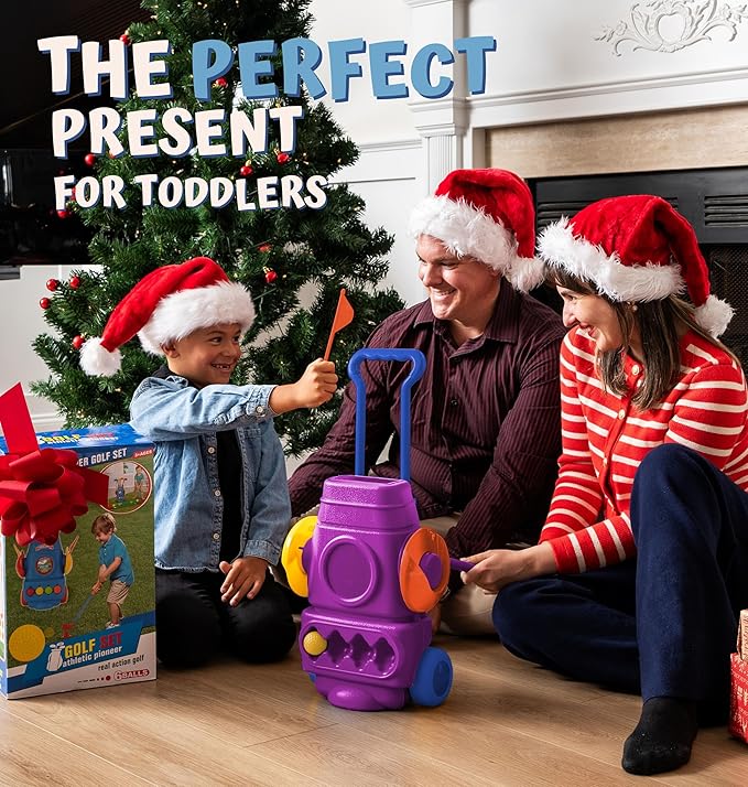 ToyVelt Toddler Golf Set - Kids Clubs with 6 Balls, 4 Sticks, 2 Practice Holes & a Putting Mat Promotes Physical Mental Development, Ideal Gift for Boys 2-10, Purple