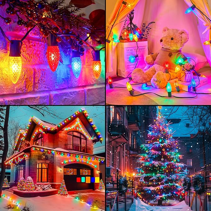 Minetom C9 LED Commercial Outdoor Christmas Lights – 150 FT Heavy Duty Christmas String Lights, Waterproof Connectable UL Certified Multicolor C9 Lights for Indoor Roofline Xmas Decor