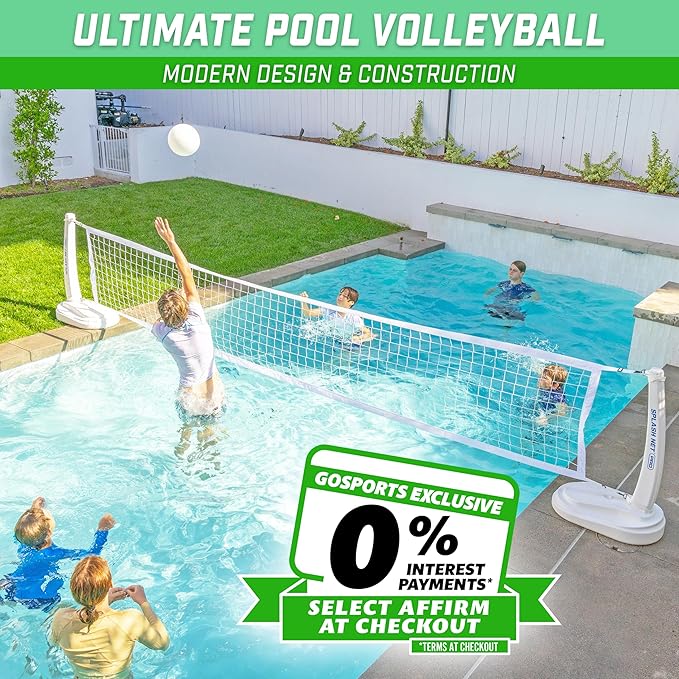 GoSports Splash Net PRO Pool Volleyball Net - Red, White, or Blue - Includes 2 Water Volleyballs and Pump