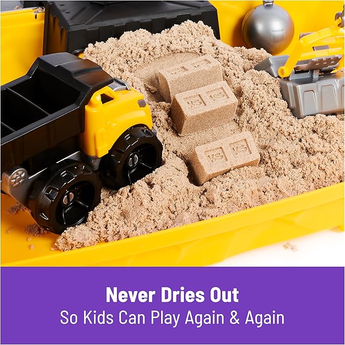 Kinetic Sand, Construction Site Folding Sandbox with 2lbs Play Sand & Toy Truck, Sensory Toys for Kids Ages 3 and up
