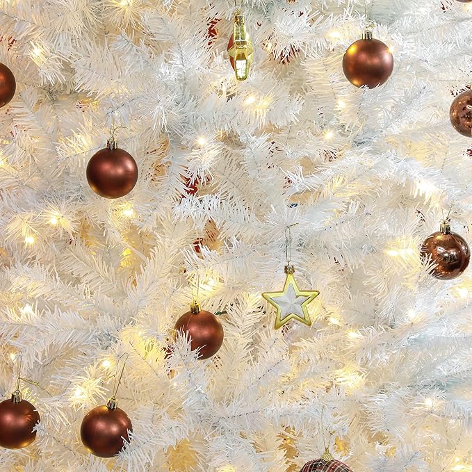 HOMCOM 7.5' Tall Prelit Christmas Tree Douglas Fir Artificial Christmas Tree with Realistic Branches, 500 Warm White LED Lights and 1346 Tips, White