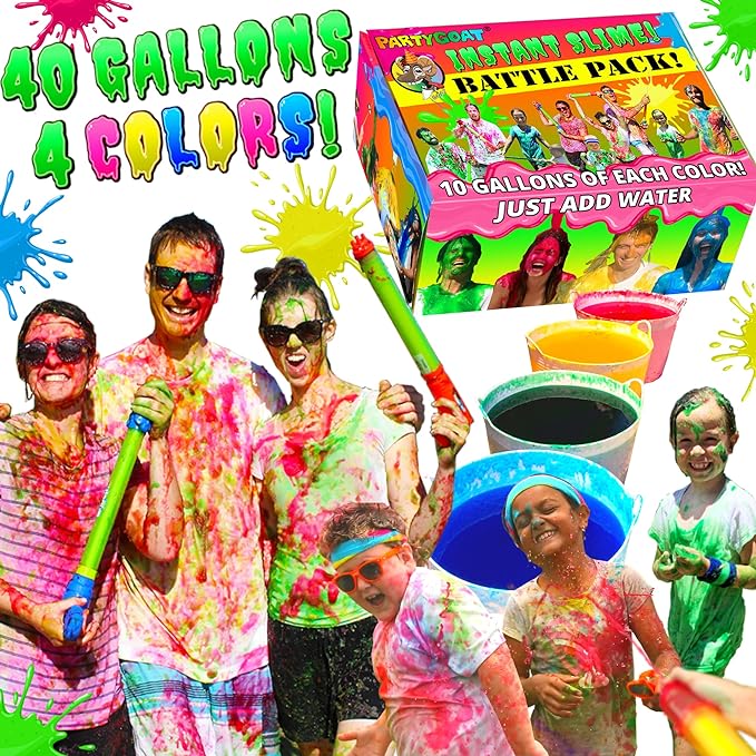 PARTY GOAT Bulk Instant Slime Powder. Mix with Water to Make 40 Gallons. Large Multicolor Kit for Slime Blaster Guns, Color Run or Color War