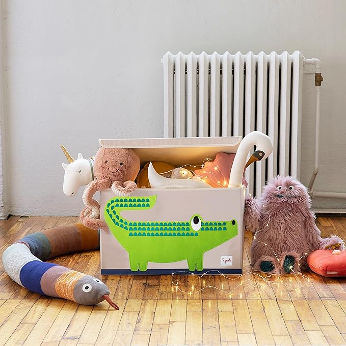 3 Sprouts Large Toy Chest for Kids with Lid and Handles - Collapsible Toy Storage Bin/Trunk/Box/Basket Organizer for Boys & Girls Playroom, Nursery, Crocodile
