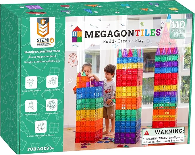 110PCS Premium MagneticTiles, MagnetTiles, STEM AUTHENTICATED, Magnetic Blocks, Magnetic Building Blocks, Magnets for Kids, MagneticTile Toy Boys Girls Age 3 4 5 6 7 8