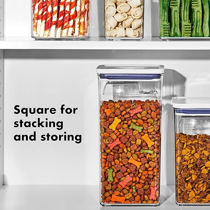 OXO Good Grips Pet POP Container – 6.0 Qt/5.7 L with Half Scoop |Ideal for up to 6.5lbs of Dog Food or 4.5lbs of Cat Food | Airtight Dog and Cat Food Storage Container | BPA Free, Clear (Pack of 4)