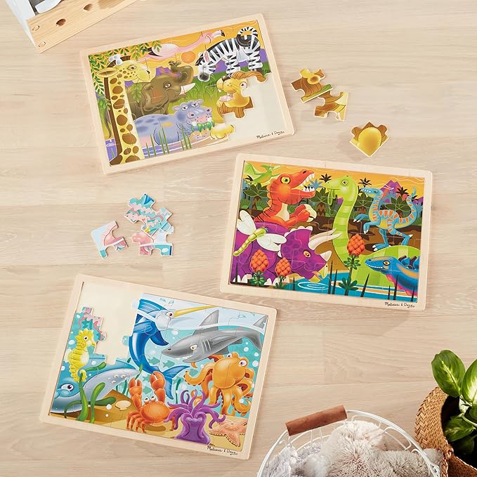 Melissa & Doug 3-Puzzle Jigsaw Set - Dinosaurs, Ocean, and Safari