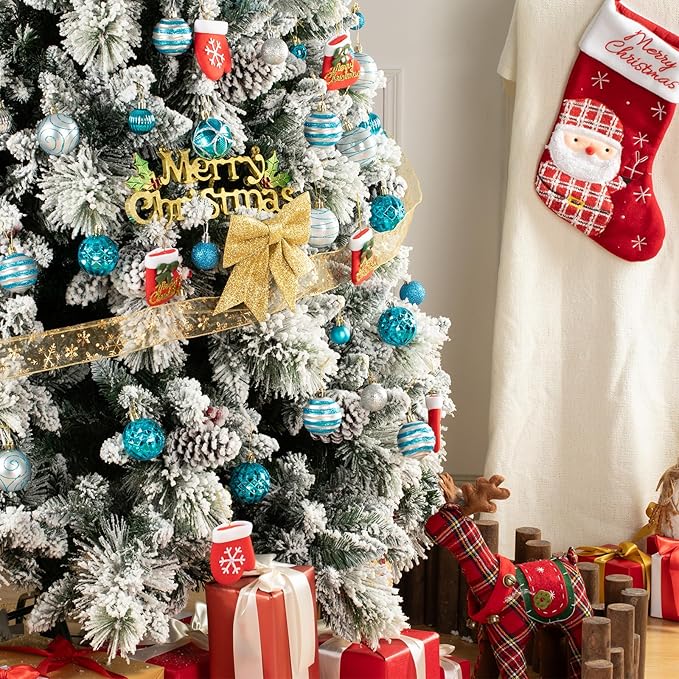 100Pcs Christmas Ball Ornaments Set, Shatterproof Plastic Blue and Silver Christmas Ornaments for Xmas Tree, Assorted Baubles Hanging Decorations for Holiday/Party/Wedding